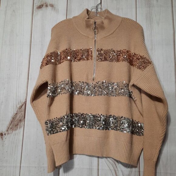 Nine West Sequin Striped Half Zip Mock Neck Pullover Sweater - XL - Picture 1 of 8